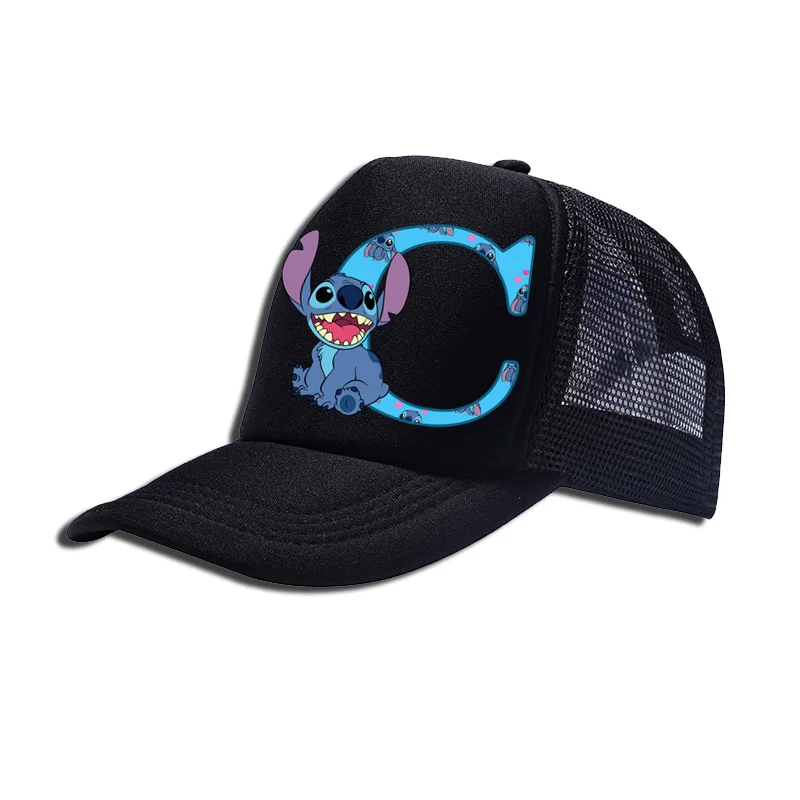 Disney Lilo & Stitch A- Z 26-angielskie litery Kids Baseball Boy Girl Hat Czapki przeciwsłoneczne Regulowane czapki z nadrukiem Dzieci Stitch Hats