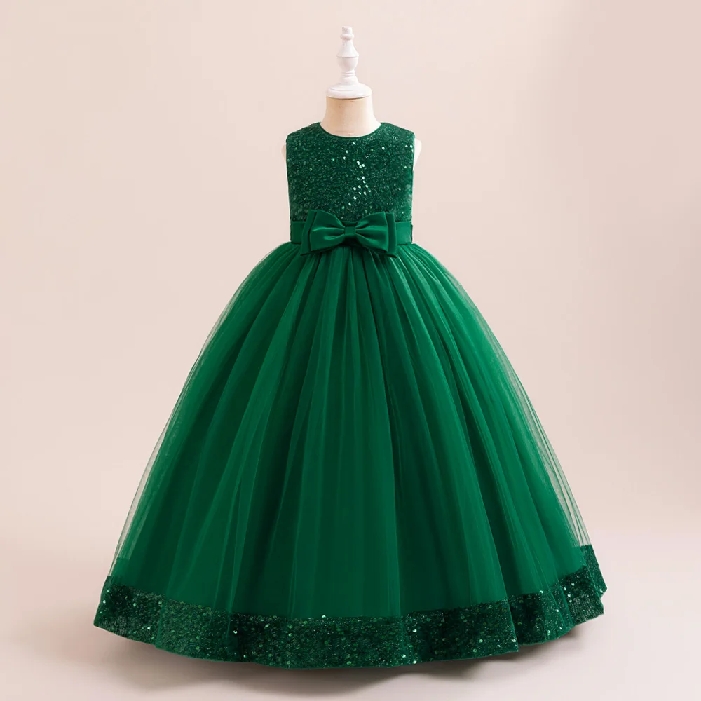 Elegant Princess Sequin Girl Dress Christmas Costume Kids Bow Birthday Dresses For Girl Wedding Party Dresses Children Ball Gown