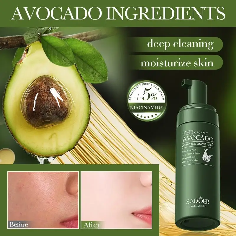 Avocado Facial Cleanser Foam 120ml Hydrating Exfoliating Softens Skin For Dry and Sensitive Skin Types Daily Care