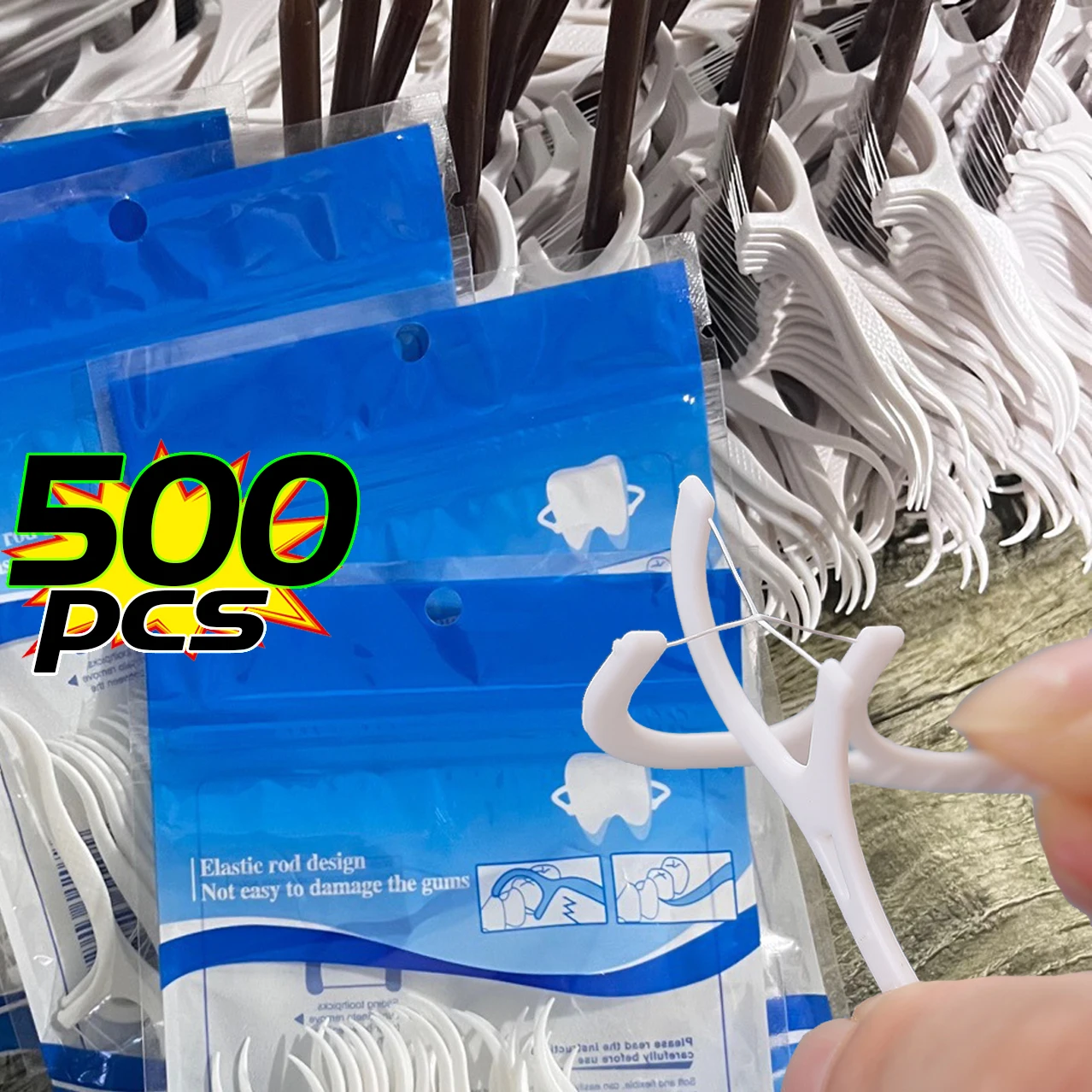 100-300pcs/bag Portable Disposable Dental Floss Plastic Toothpick High-tension Dental Floss Stick Dental Floss Box Oral Care