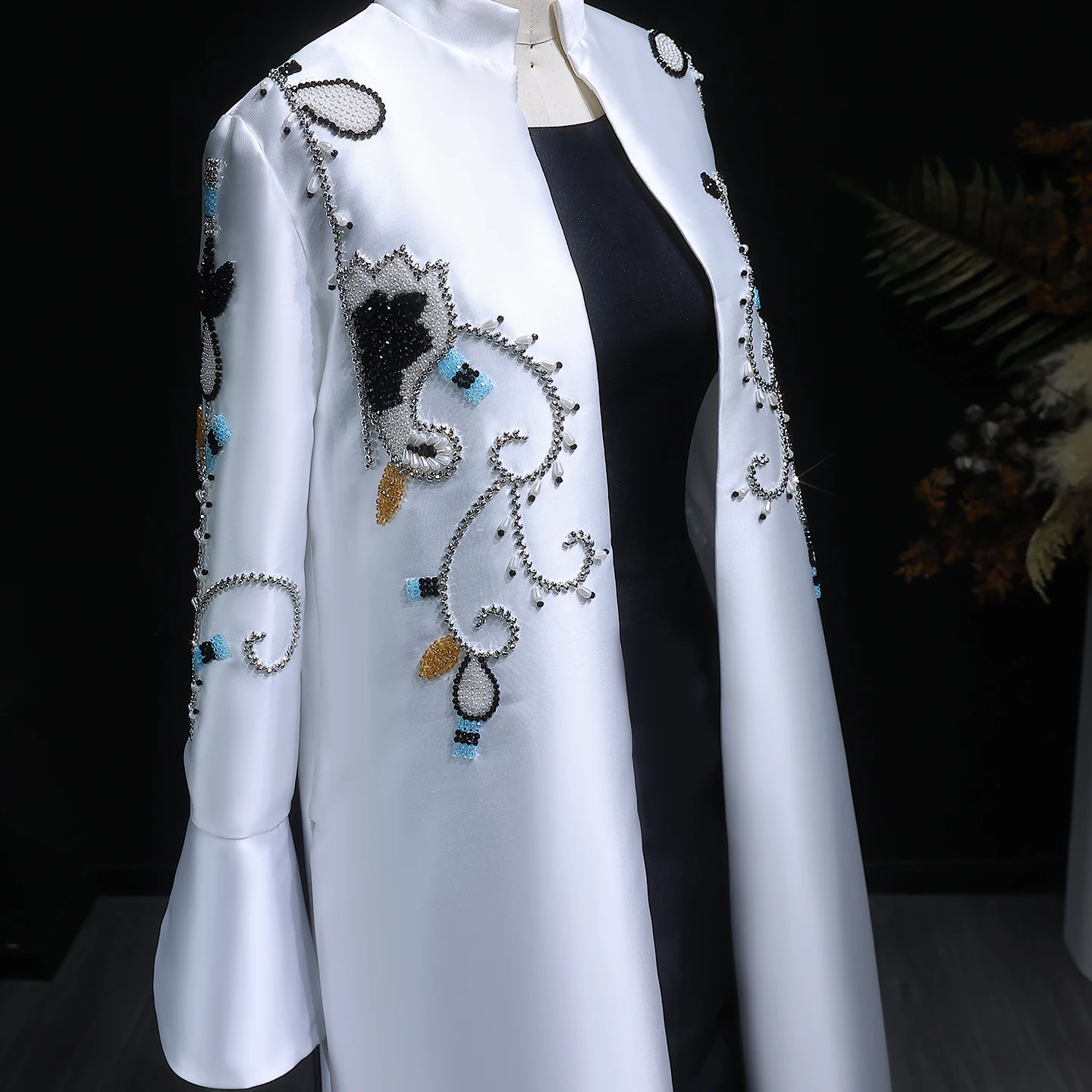 arabic kaftan evening dresses Beige Hand Beaded Kaftan: Dubai Arabic Maxi Dress with Embroidery Hijab