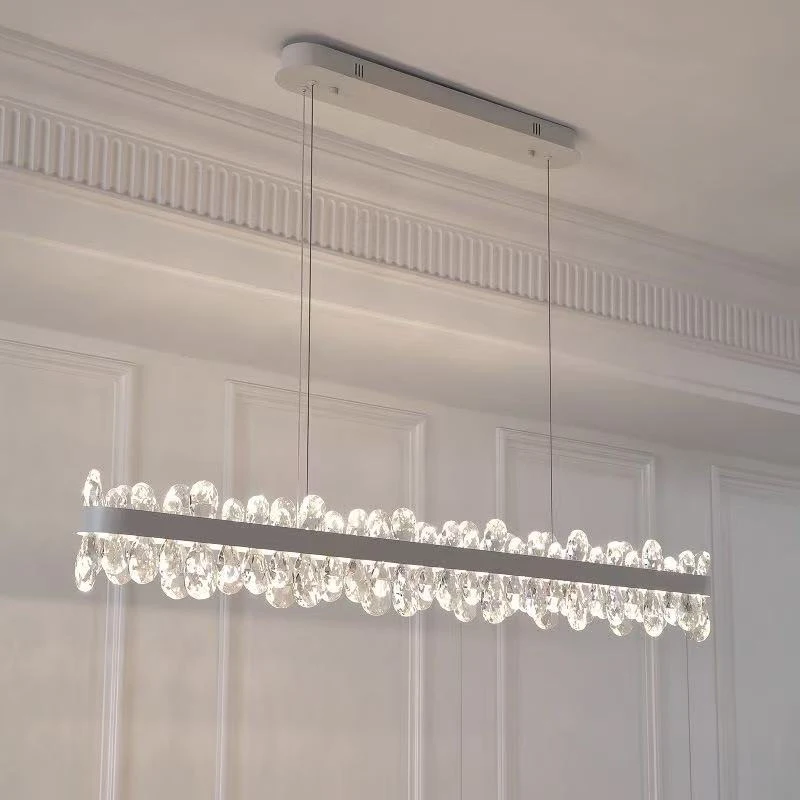 Modern Luxury K9 Crystal Chandelier Creative Round Pendant Light for Living Dining Room Bedroom Island White Metal Suspend Lamp