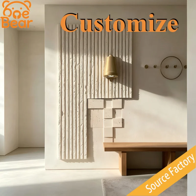 3D Travertine Textured Fluted Outdoor Wall Panels, Waterproof Anti-Fade Durable Cladding For Villa Courtyard Exterior Wall Decor
