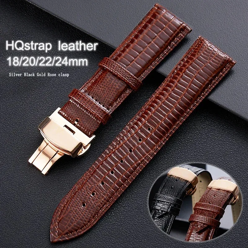 Crocodile Pattern Leather Watch Band 18mm 20mm 22mm 24mm Butterfly Buckle Wristband Man Female Strap Bracelet Belt