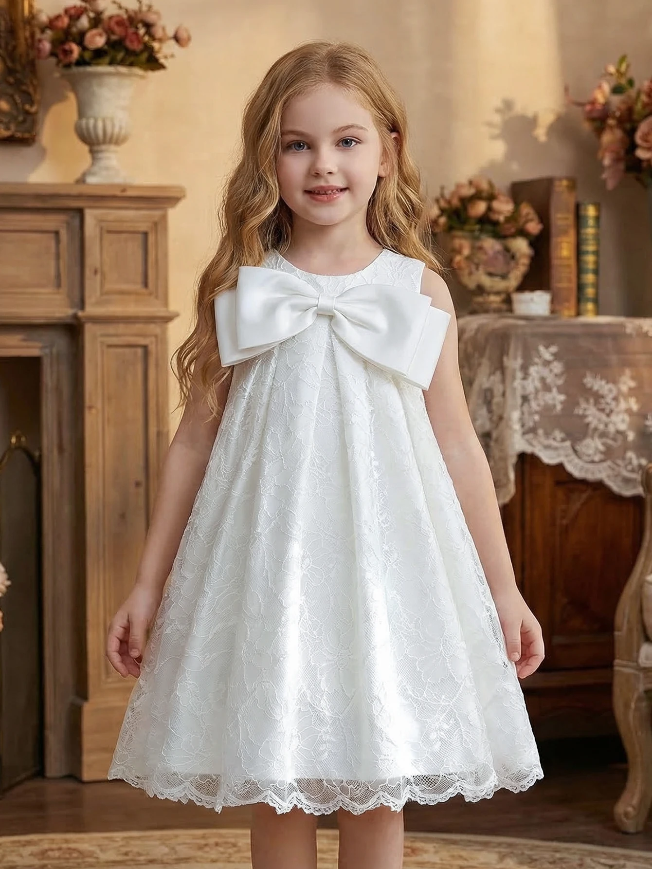 Elegant White Formal Lace Gown for Girls Designed for Special Occasions Including Weddings,Formal Dinners,Birthday Party Dress view 5