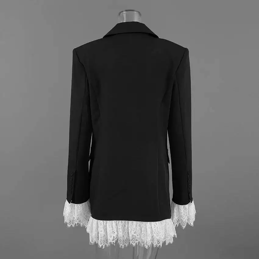 2026 봄 신상 레이스 패치워크 블레이저 여성 우아한 긴 소매 싱글 버튼 블랙 아우터웨어 오피스 레이디 수트 코트