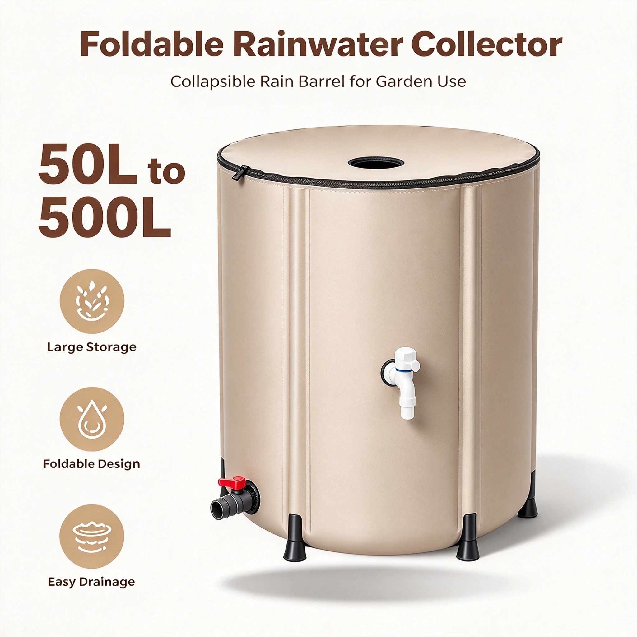 Foldable Rainwater Collector Rain Barrel 50L-500L TPU Water Storage Tank Dual Valves Garden Lawn Irrigation Car Wash Bucket