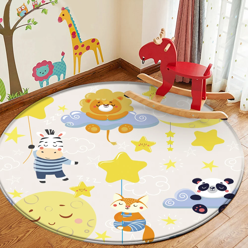 Cartoon cute round rug floor mat bedroom living  home decoration animal  baby play  children  decorative