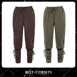 Pantalones medievales de vendaje renacentista para hombres, disfraz de Cosplay, pantalones góticos, pantalones pirata de talla grande, marrón y negro