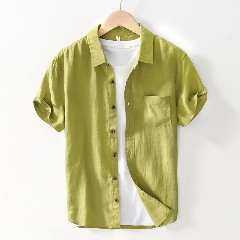 

Linen Short Sleeve Shirt Jacket Top Mens Shirt Pocket Design Casual Comfortable Breathable Summer Fashion Inner Wear Pure Color