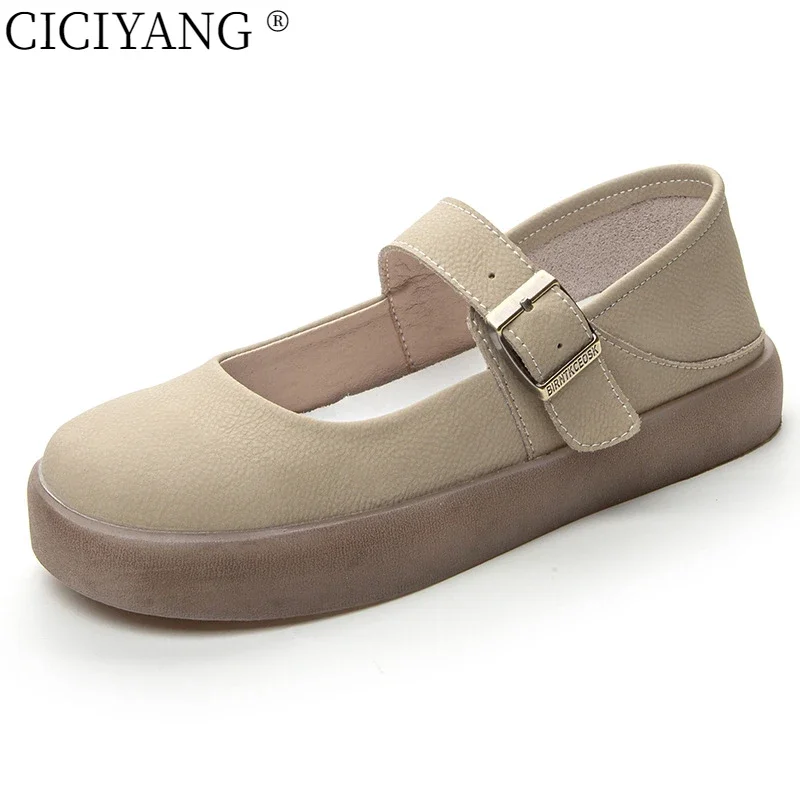 

CICIYANG Retro Flat Mary Jane Women's Shoes 2025 Spring New Large Size 41 42 43 Genuine Leather Female Non-slip Loafers