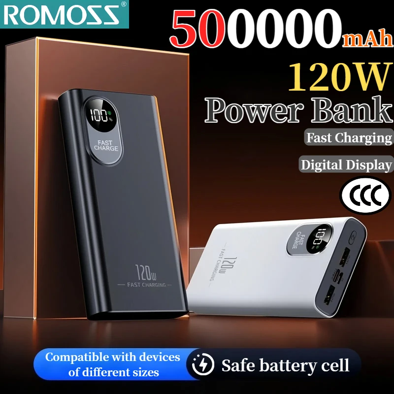 

ROMOSS 120 Вт 500000 мАч Power Bank высокой емкости сверхбыстрая зарядка аккумулятора цифровой дисплей PowerBank для iPhone Samsung новый
