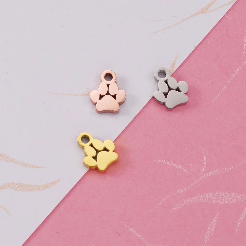 5Pcs 7x8.5mm Pet Paw Mirror Polished 304 Stainless Steel Dangle Charms For DIY Bracelets image 4