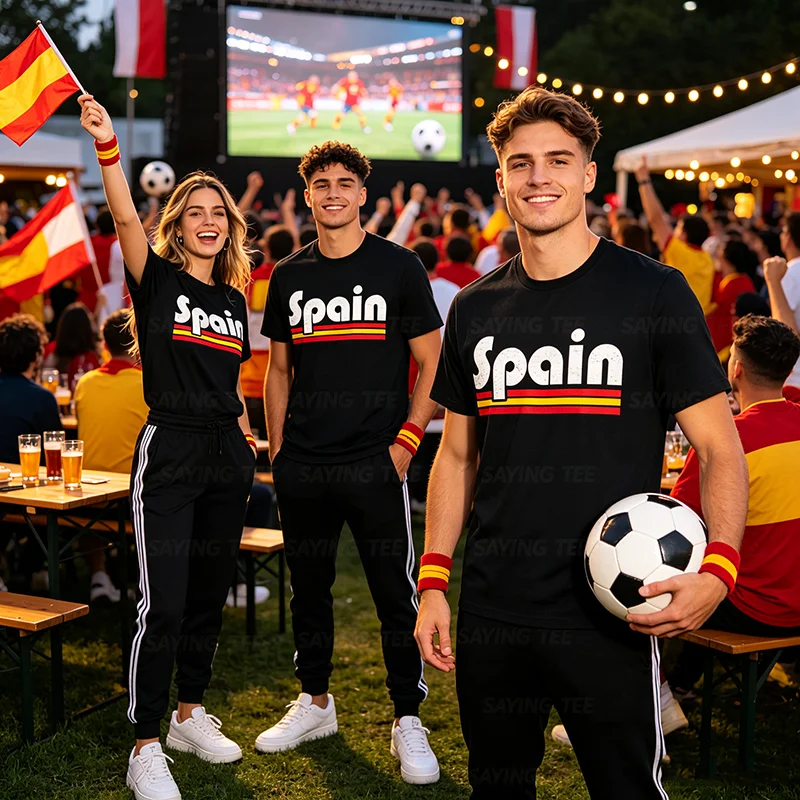 Spanisches Fan Retro Vintage Spanien Flagge T-Shirt Y2k Fußball Sportbekleidung Trikot Espana Fußballmannschaft Fans Grafik-Bekleidung Spanisches T-Shirt – Detail 4