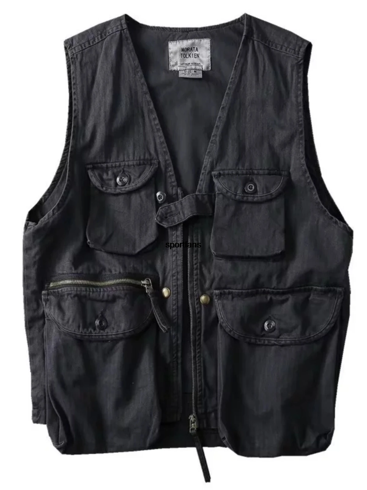 Men Camo Workwear Vest Multi‑Pocket Loose Sleeveless Fishing Outdoor Vest V‑Neck Single Button Utility Work Jacket