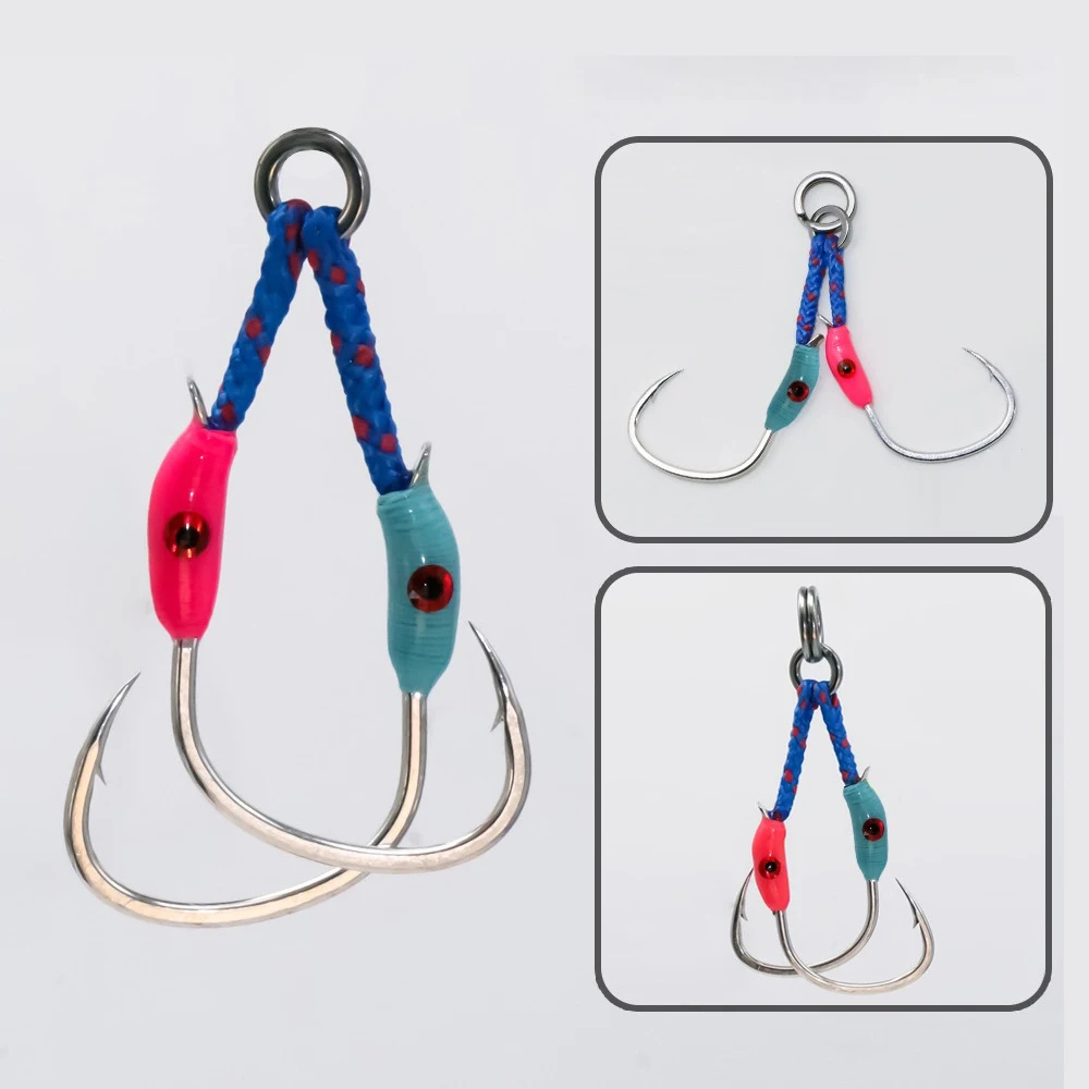 2Pairs/bag 3D Eyes Jig Lure Hooks High Carbon Steel Fishing Lure Accessories Double Barbed Assist Hooks Slow Jigging Hooks Pesca image 2
