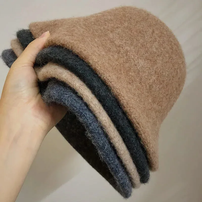 Thick Woolen Basin Hat, Women's Autumn and Winter Fisherman Hat, Korean Version Top Hat, Versatile Knitted Hat