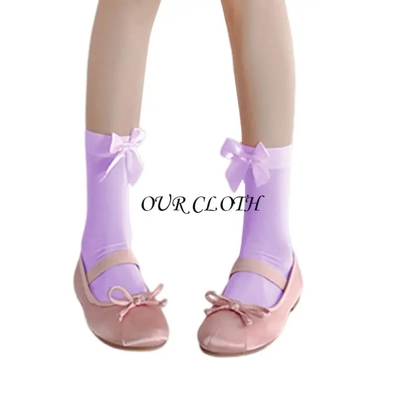 Womens Summer Ice Silk Candy Color Ankle Socks with Bowknot Japanese JK Student Thin Middle Tube Socks Y1AC