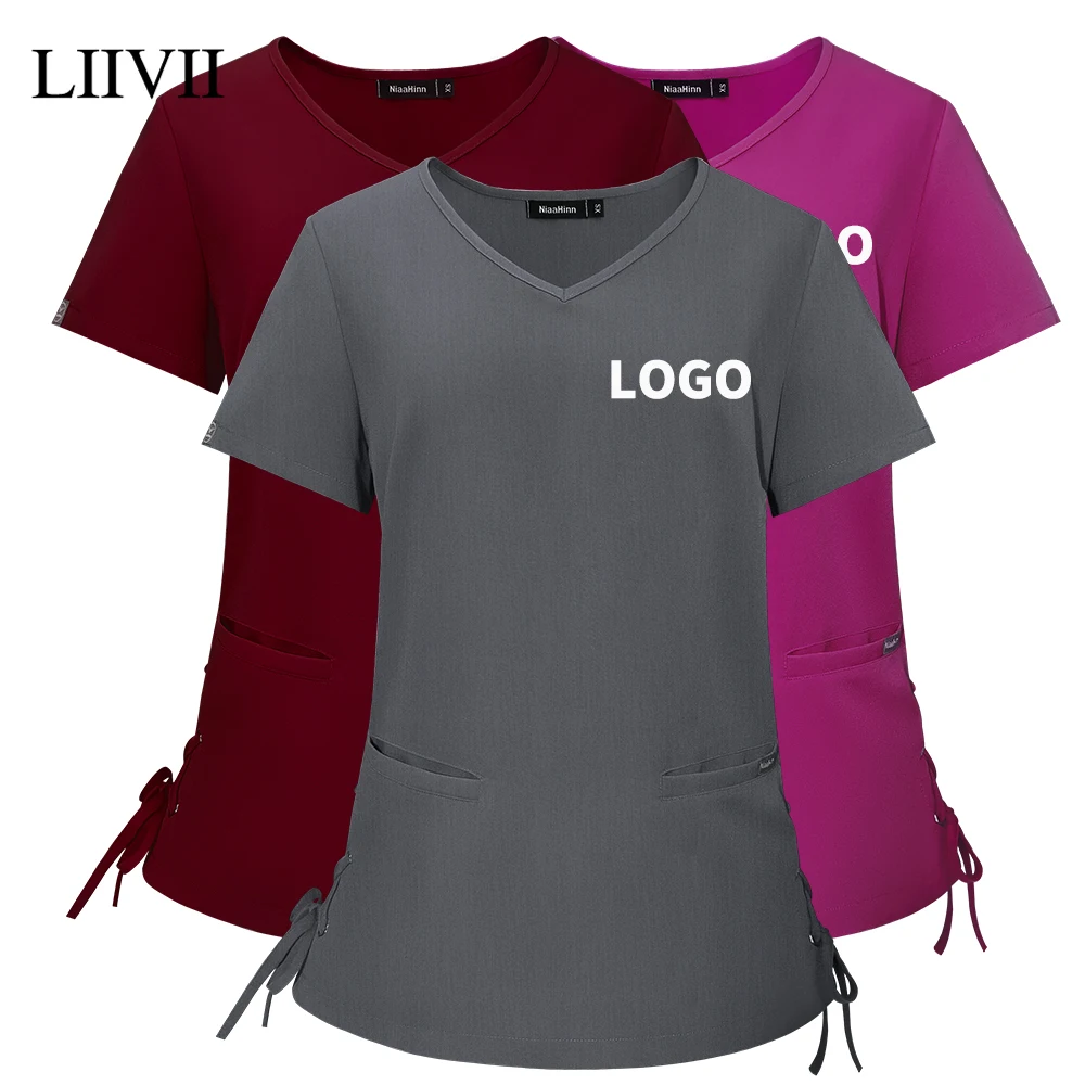 

Women Scrubs Tops Short Sleeve Surgery Blouse V-neck Medical Clothes Beauty Spa Dental Vet Surgical Uniforms Clinical Workwear
