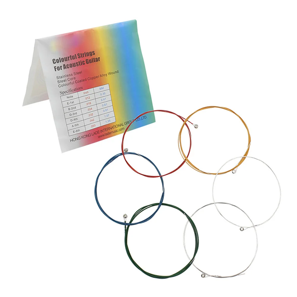 

6Pcs Acoustic Guitar Strings Copper Alloy Folk String Set with Colorful Coating Long-Lasting Warm Rich Tone Performance