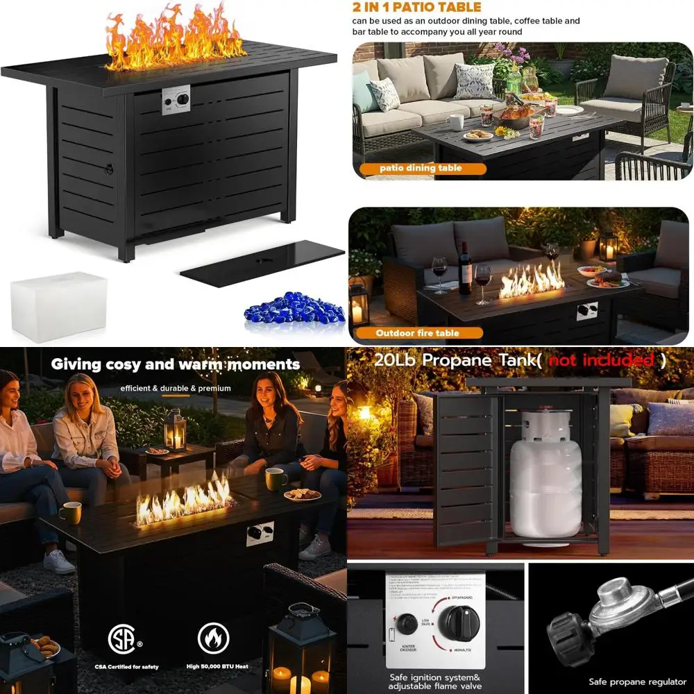 

Стол для газовой костра на открытом воздухе, 42 дюйма, автоматическое зажигание мощностью 50 000 БТЕ, устойчивый к атмосферным воздействиям для использования в саду и патио