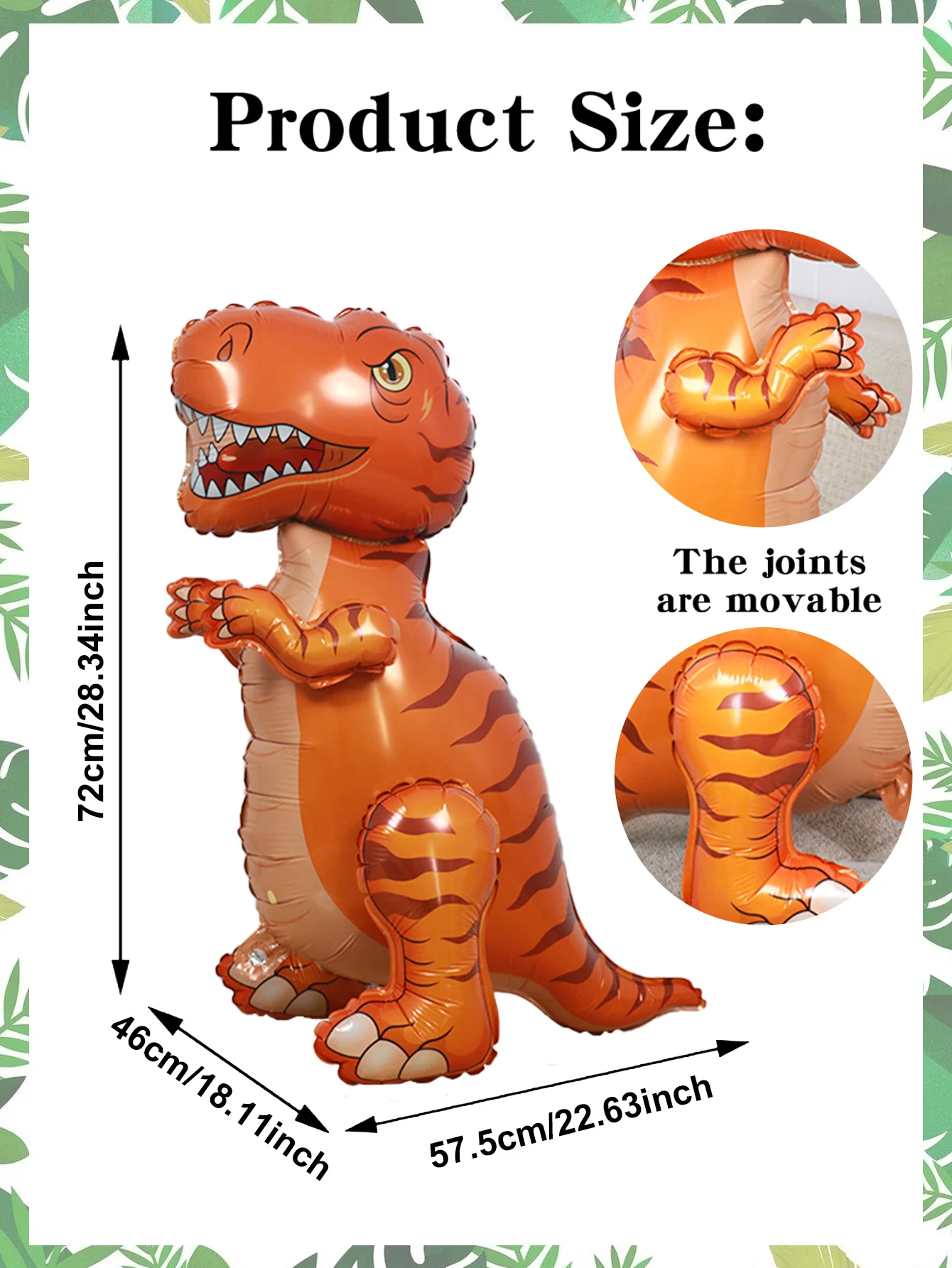 1 Stück 3D-Dinosaurier-Luftballon, grüner und orangefarbener Tyrannosaurus Rex-Tier-Luftballon, für Geburtstagsfeiern, Dinosaurier-Mottopartys. – Detail 1
