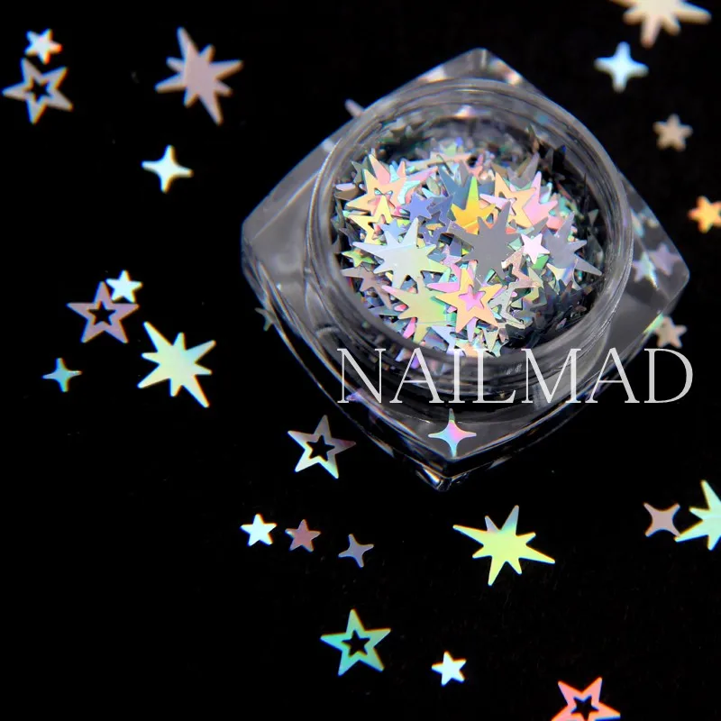 1box Holographic Octagonal Star Glitter Mixes Hollow Star Nail Sequins Cross Star Glitters Nail Art Decorations