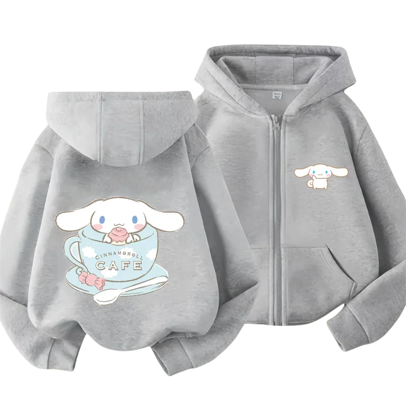 Cute Cinnamon Kids Zipper Hoodie Cartoon Print Autumn/Winter Long-sleeved Sweatshirt Casual Top For Boy And Girl Outdoor Jackets