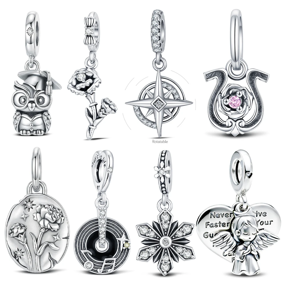 925 Sterling Silver Series Horseshoe Pendant Carnation Charm Jewelry Making For Classic Bracelet Lady DIY Festival Gift