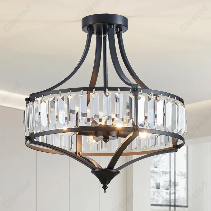 American Country Modern Simple Wrought Iron Crystal Chandelier Living Room Dining Room Bedroom Decorative Lighting Lamps