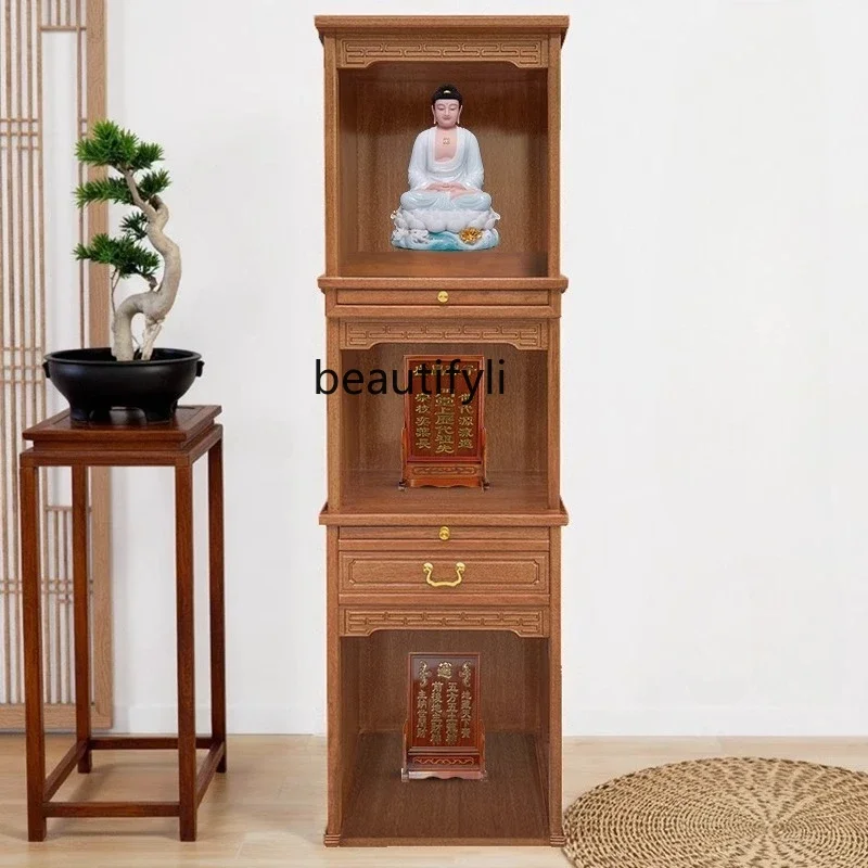 

New Chinese vertical cabinet, shrine cabinet, Buddhist shrine cabinet with door, solid wood shrine, third floor household