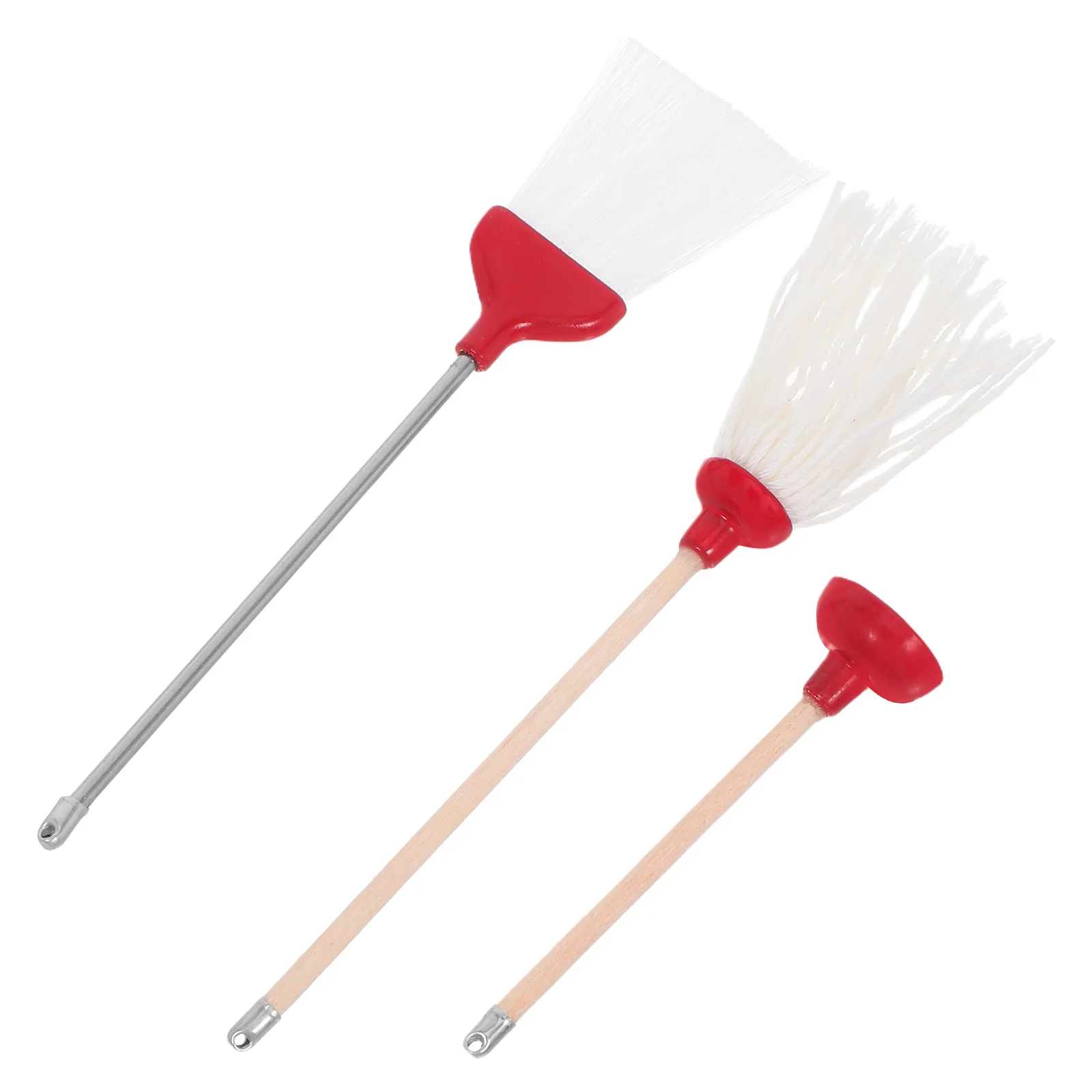 

3 Pcs Mini Cleaning Tool Miniature Dollhouse Kit Decoration Accessories Laundry Room Broom Set Metal and Furniture Child