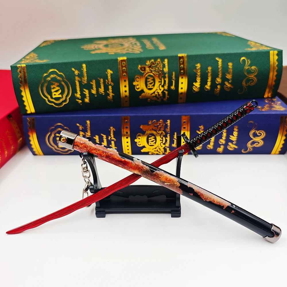 23cm Ring Game Peripheral Rivers of Blood Sword Alloy Pop-up Sword Weapons Model Ornament Crafts Keychain Decorative Toy Katana