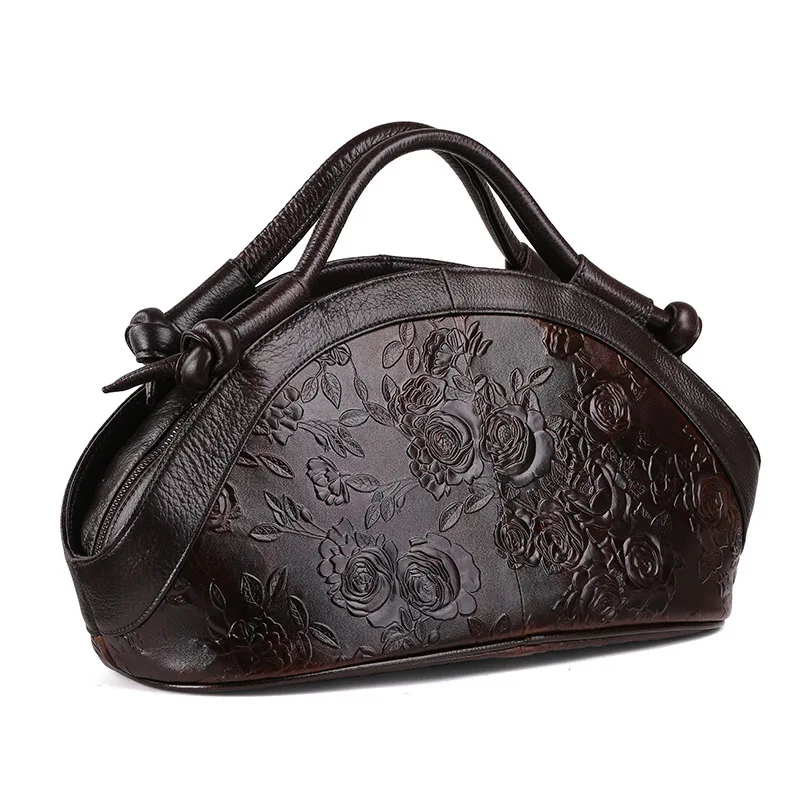 Women\'s Shoulder Bag Luxury Genuine Leather Handbag Female 2023 New Oil Wax Cowhide Bag Ladies Retro Embossed Women Bag