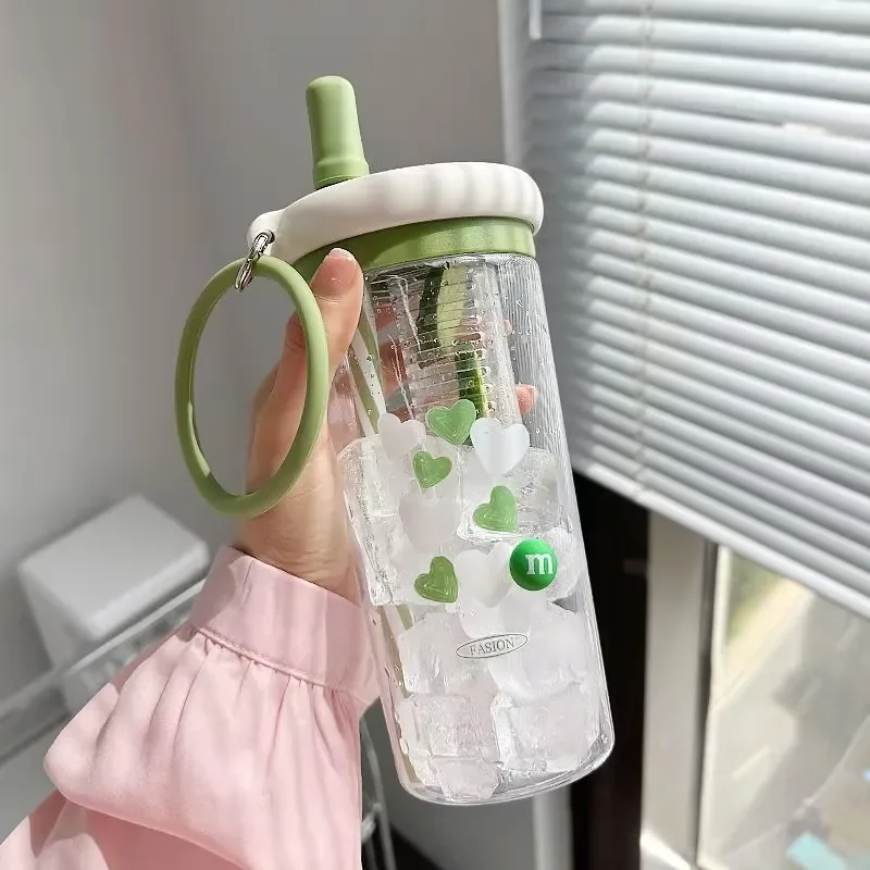 Portable Large Capacity Plastic Water Bottle with Double Drink Straw Colorful Space Cup for Sports and Travel