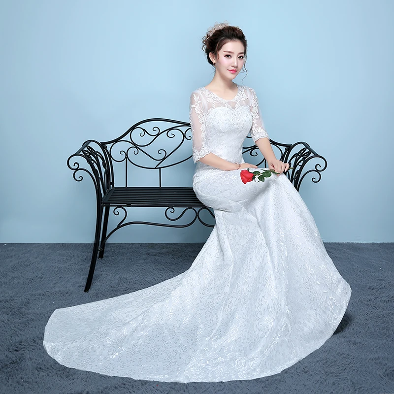 

Slimming Fish Tail Wedding Dress One Shoulder Waist Cinched Gown Korean Style Thick Satin Fabric Hotel Indoor Scene