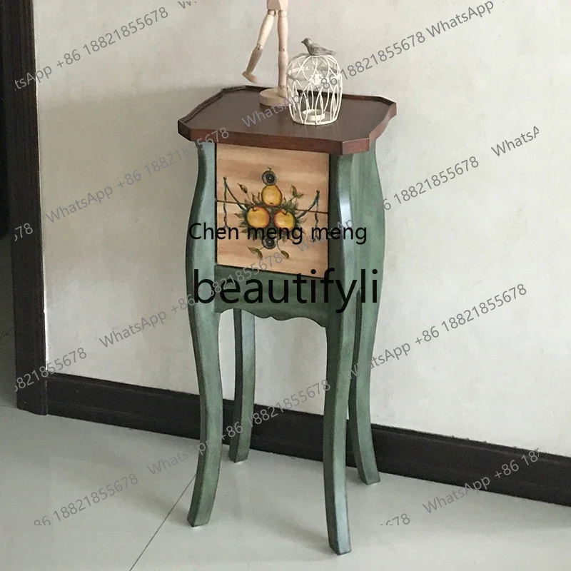 X FH  American Country Retro Sofa Side Table Corner Table Telephone  Small Apartment Bedside Table