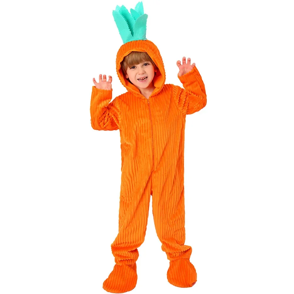 2024 Kids Fancy Dress Easter Cosplay Cute Vegetable Carrot Costume Orange Set Easter Children Jumpsuit for Boy Girls Easter Gift