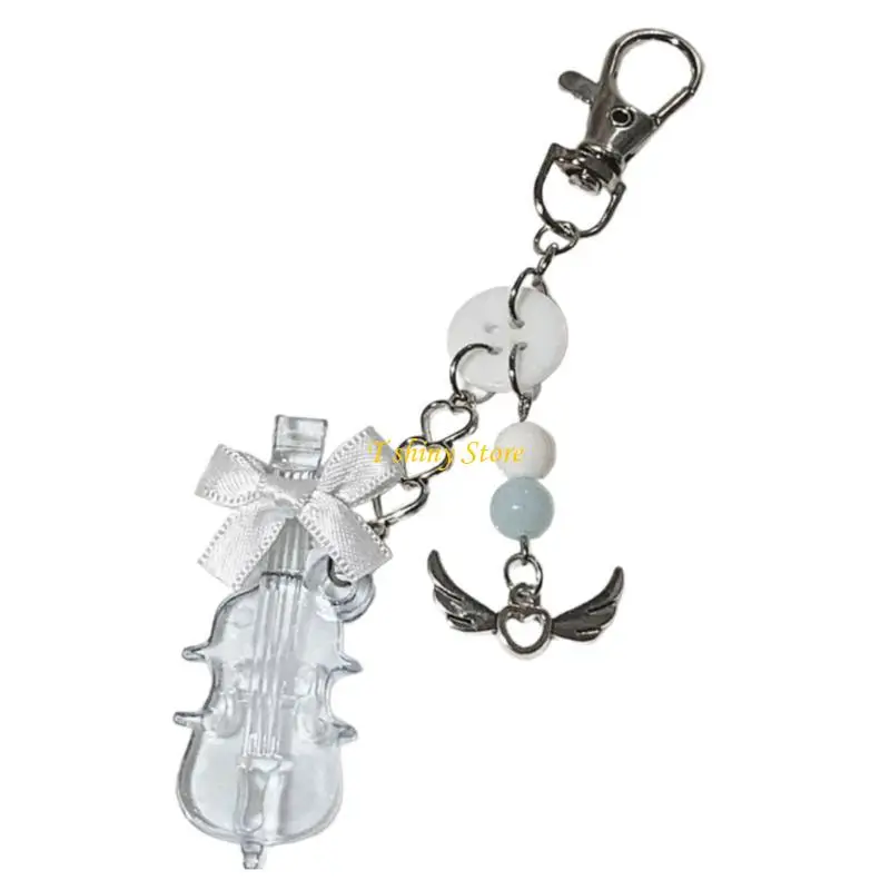 N58F Sweet Cello Bowknot Bead Keychain Pendant Fashion Lovely Hangings Ornament Keyring Backpack Decoration Charm Jewelry