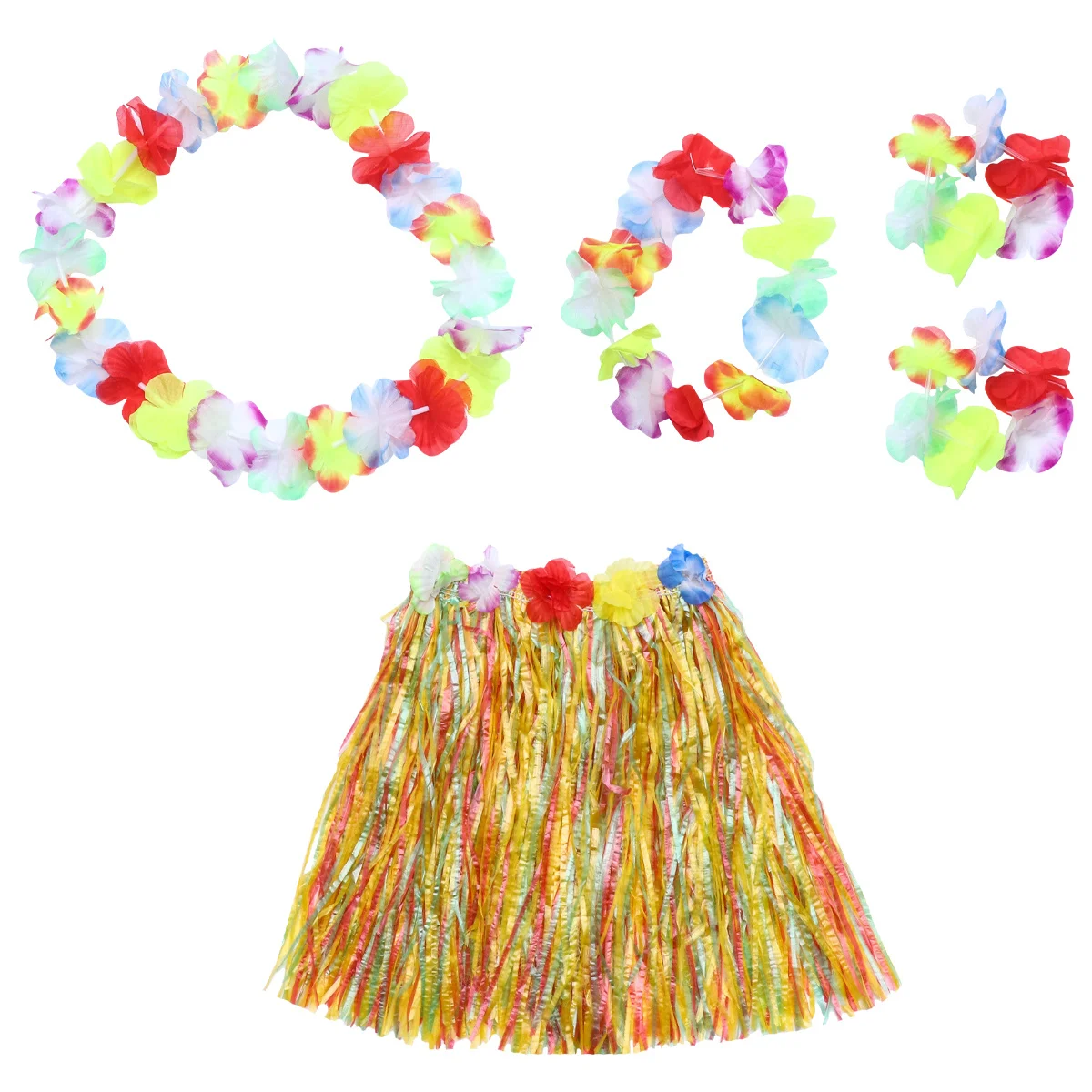 4 قطع 1 مجموعة أطفال تنورة هاواي مجموعة ملونة لواو زي حولا ملابس حفلات الرقص - لوازم الحفلات موضوع هاواي، لعب الأدوار #6
