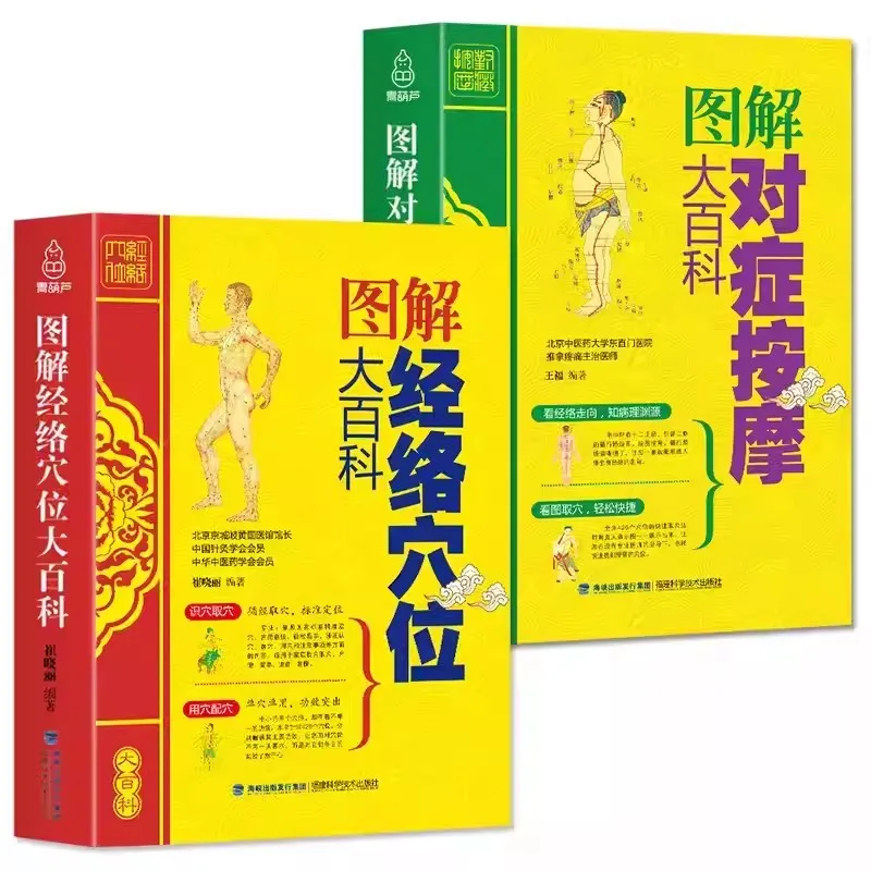 2pcs Traditional Chinese Medicine Health Basic Theory Diagram Meridians Symptomatic Massage Tutorial Whole Body Acupoint Books