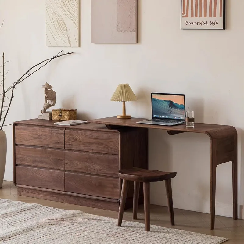 Black walnut chest dresser integrated, desk bedroom Japanese simple multi-functional all-solid wood storage