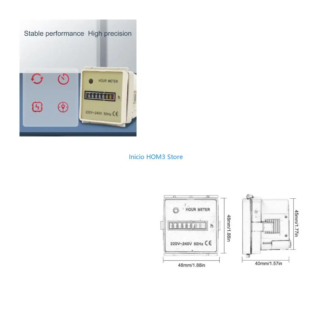 

A5YD Hour Meter Timers Counter 220V-240V 50Hz Operating Hours Counter Gauge for Industr