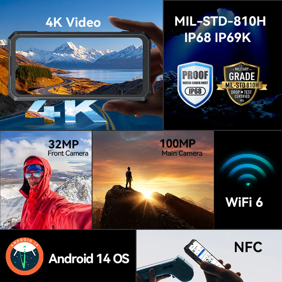 CUBOT KINGKONG X، هاتف ذكي متين 5G، ذاكرة وصول عشوائي 32 جيجابايت (16+16 جيجابايت)، ذاكرة داخلية 256/512 جيجابايت، بطارية 10200 مللي أمبير، شاشة 6.583 بوصة بمعدل تحديث 120 هرتز، NFC، WiFi 6، كاميرا 100 ميجابكسل - 6