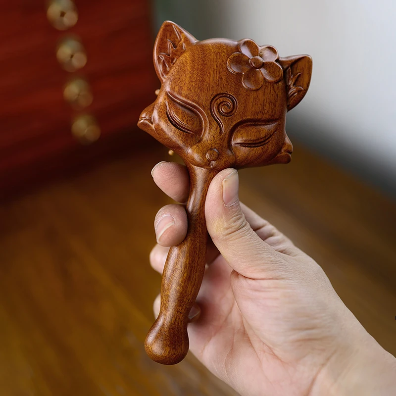 Red Sandalwood Scented Cushion Comb Fox Carved Cushion Comb Cute Little Fox Massage Head Wooden Comb