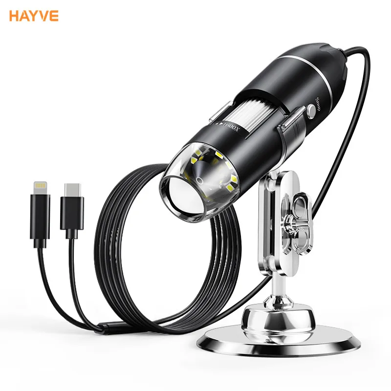 Hayve USB-Mikroskop, 1600 x Zoom, 1920 P HD, elektronische digitale Mikroskope zum Löten, mit 8 LEDs, kompatibel mit iOS und Android