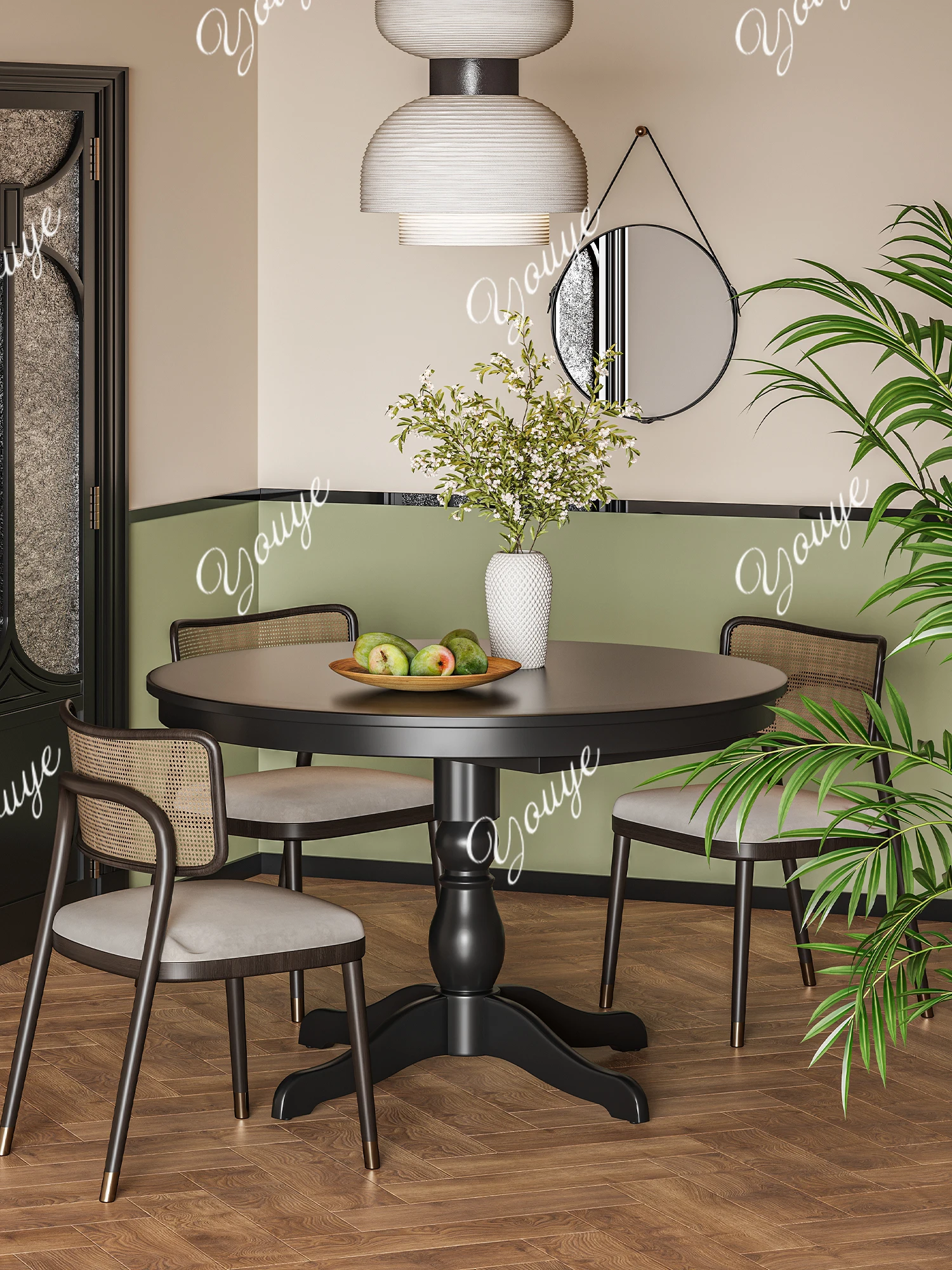 Modern simple solid wood dining table, home dining round table, light luxury high-end dual-purpose leisure table