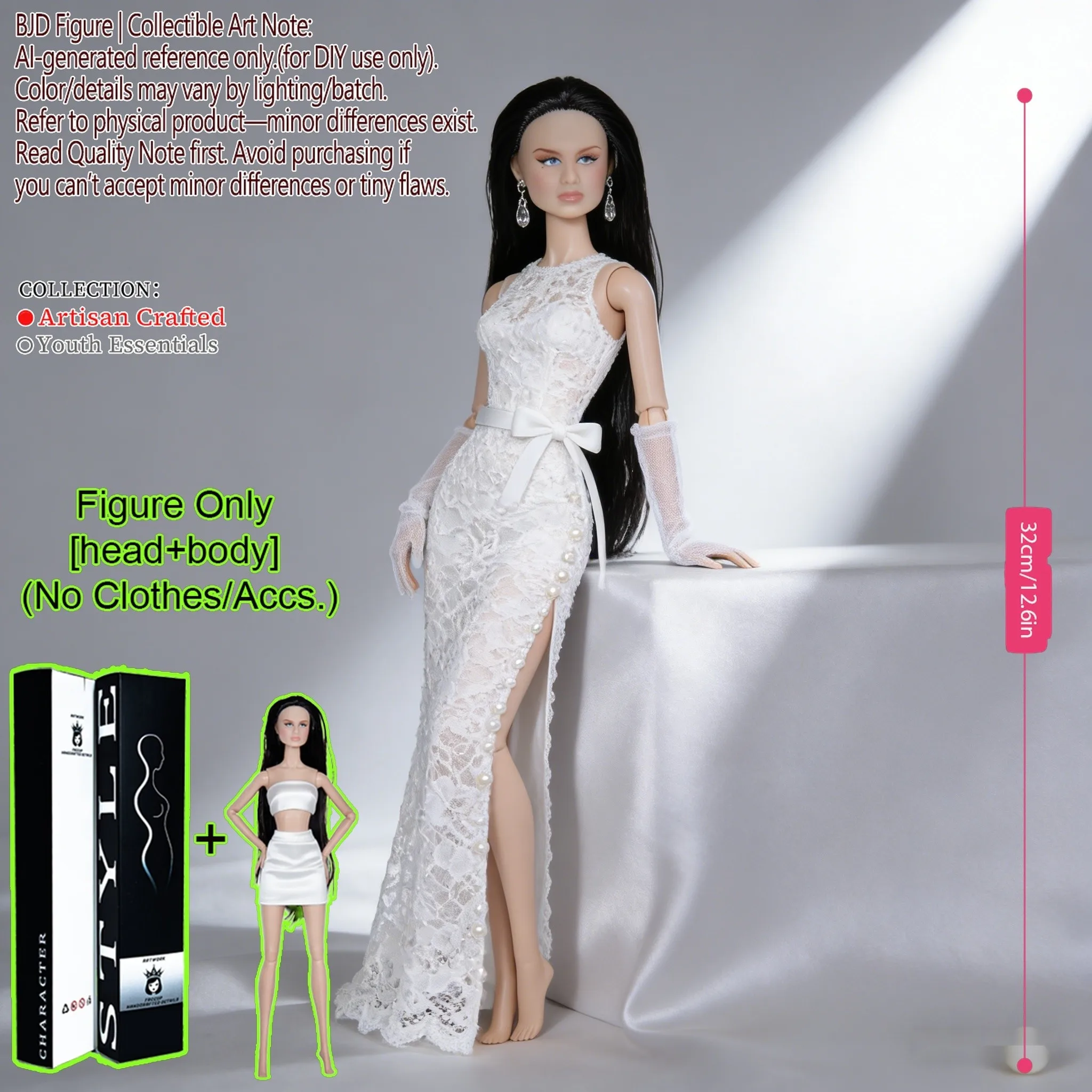 

12.6in 1/6 BJD 12-Joint Posable, Real Skin & Hair, Exquisite Craft, Birthday Premium Gift (No Clothes)
