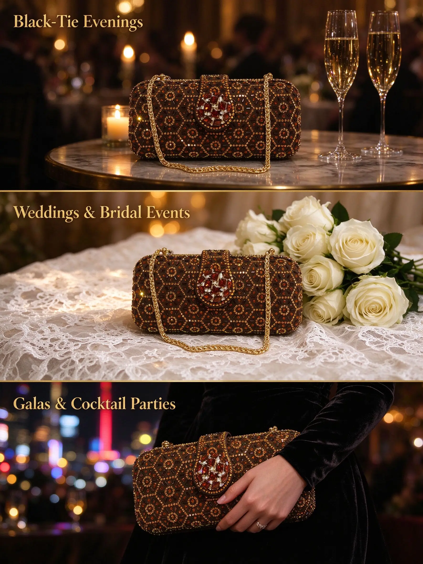 Bolso de mano de noche con pedrería para mujer, tipo caja rígida de cristal, con cadena dorada, bandolera, para boda, fiesta de graduación, cóctel, bolso de novia
