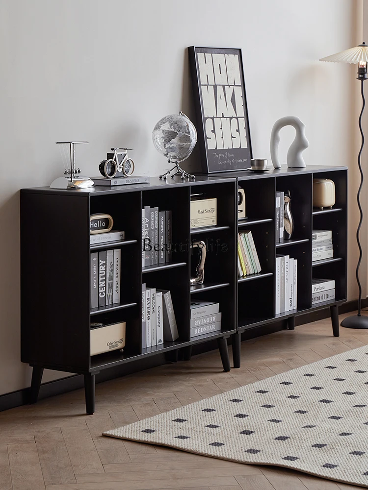Solid Wood Living Room Bookcase Bookshelf Floor-standing Storage Home Children's Organizer Wall-mounted Black